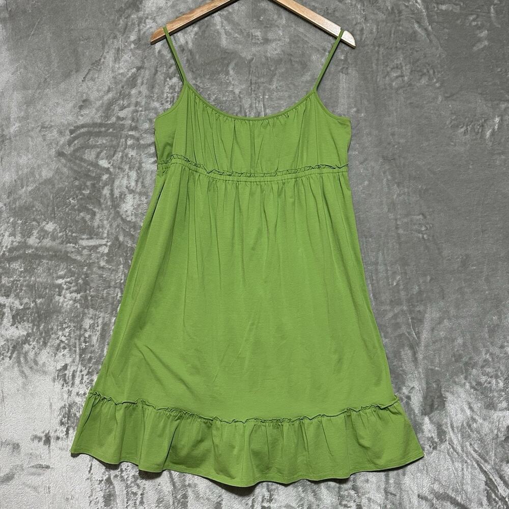 NWT Y2k Ann Taylor Loft Milkmaid Cotton Ruffle Mini Dress Womens L Green Cottage